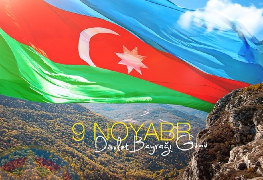 Le président azerbaïdjanais partage une publication relative à la Journée du Drapeau national