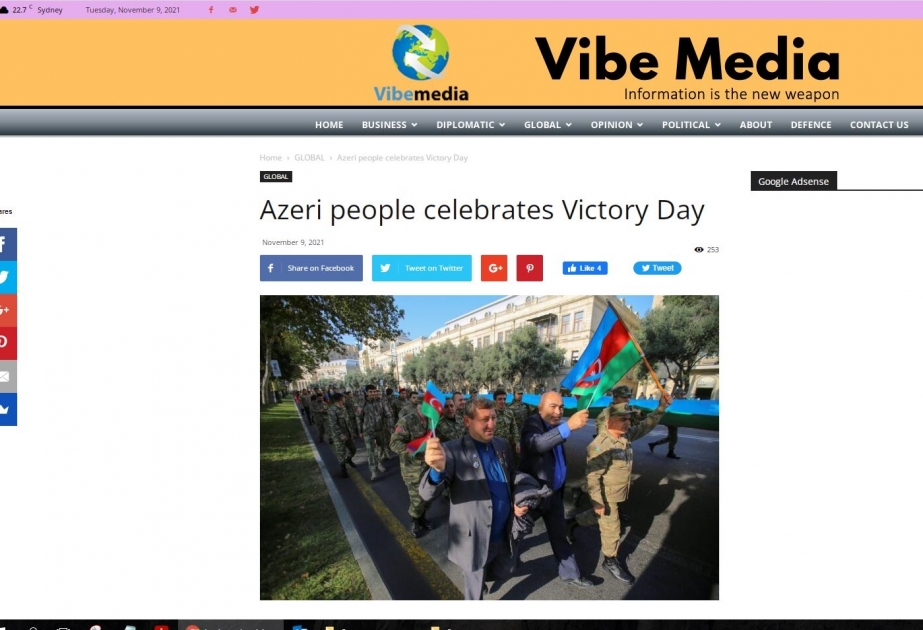 Avstraliya saytı Zəfər Günü ilə bağlı Azərbaycan Xarici İşlər Nazirliyinin bəyanatını yayıb