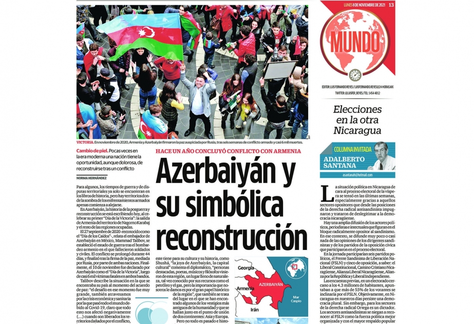 Meksika mətbuatında Azərbaycanın Vətən müharibəsindəki Qələbəsi və azad edilmiş ərazilərdə apardığı quruculuq işləri işıqlandırılıb