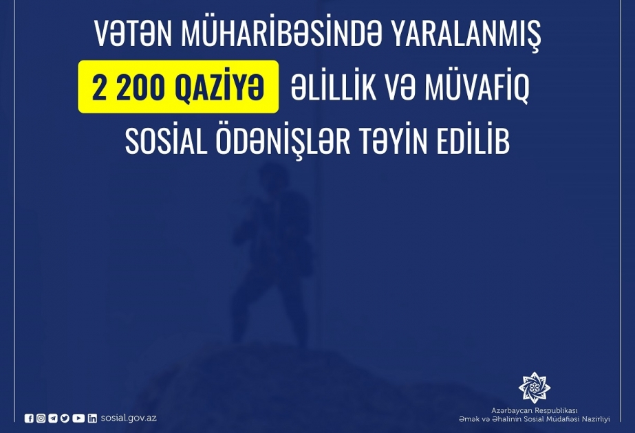 Vətən müharibəsində yaralanmış 2200 qaziyə əlillik və müvafiq sosial ödənişlər təyin edilib