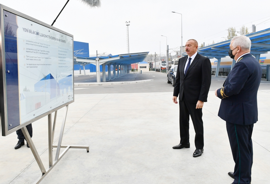Le président Ilham Aliyev participe à l'ouverture d'un nouveau dépôt de locomotives de Bilédjéri VIDEO