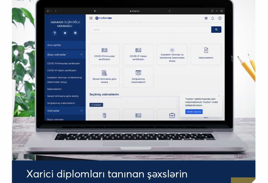Xarici diplomları tanınan şəxslərin məlumatları “myGov” portalına əlavə edilib
