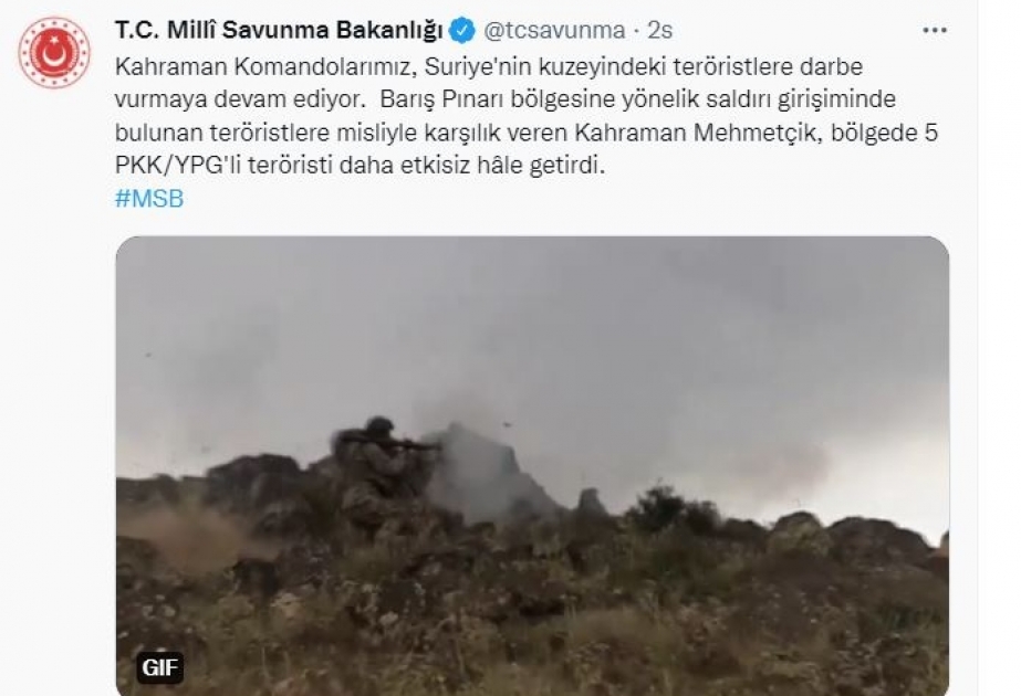 Türkiyə hərbçilərinə hücum edən beş terrorçu zərərsizləşdirilib