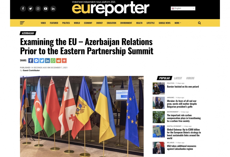 “Euroreporter” portalında Şərq Tərəfdaşlığı Sammiti öncəsi Aİ-Azərbaycan münasibətlərinə dair məqalə dərc olunub