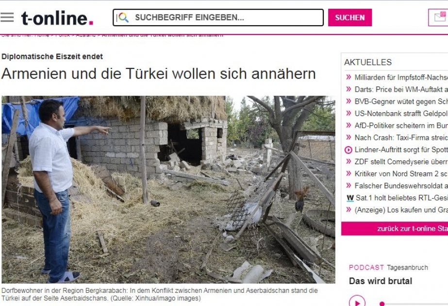 Almaniya xəbər agentliyi Türkiyə-Ermənistan münasibətlərindən yazıb