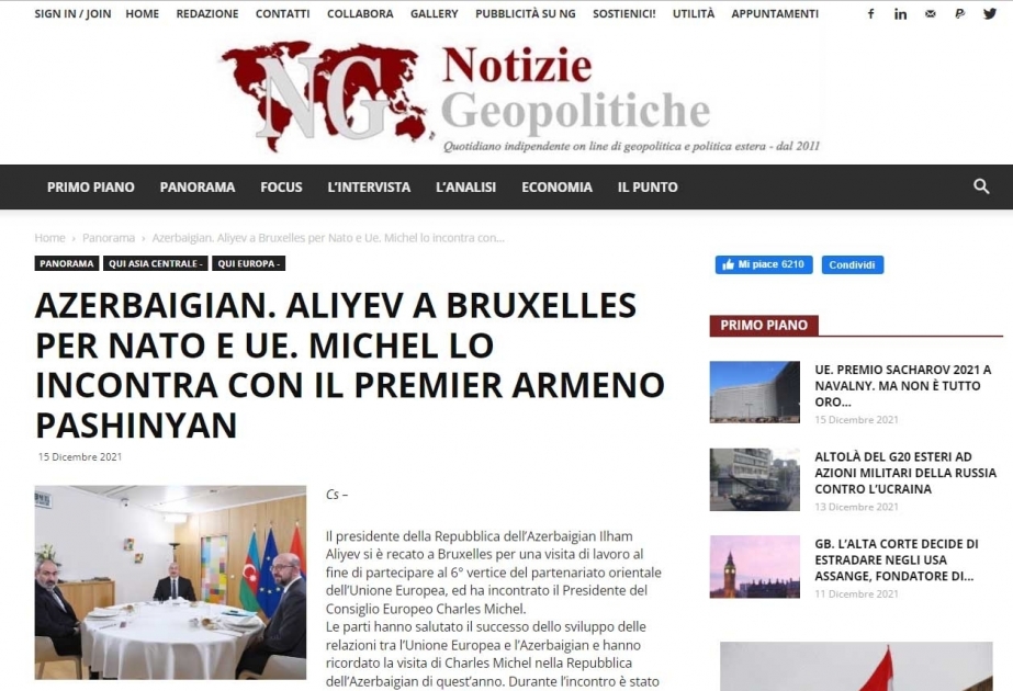 President Ilham Aliyev’s working visit to Brussels in spotlight of Italian media