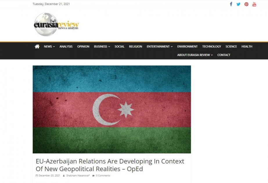 “Eurasia Review” nəşrində azərbaycanlı ekspertin məqaləsi dərc olunub