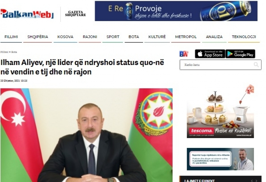 Albaniya KİV-də Prezident İlham Əliyevin fəaliyyəti barədə məqalələr dərc olunub