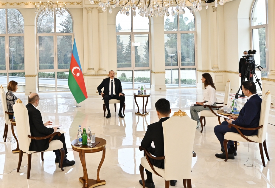 President Ilham Aliyev was interviewed by local TV channels  VIDEO