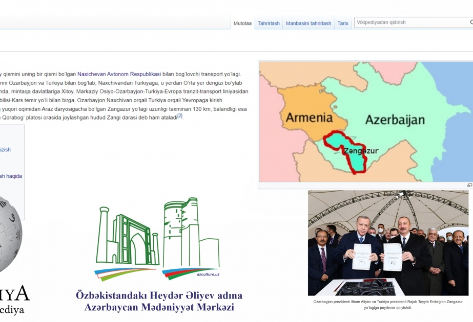 “Vikipediya”da özbək dilində “Zəngəzur dəhlizi” adlı yeni bölmə yaradılıb