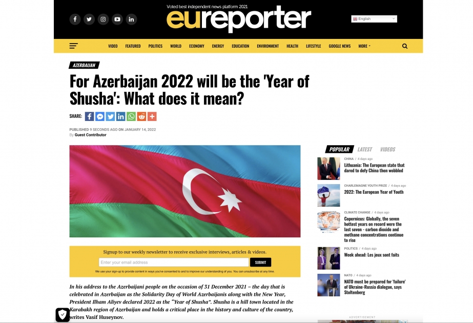 “Euroreporter” portalında “Şuşa İli” ilə bağlı məqalə dərc olunub