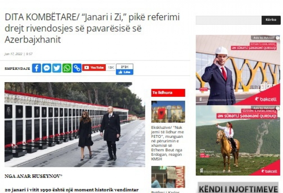 Albaniya KİV-də 20 Yanvarla bağlı məqalələr dərc edilib