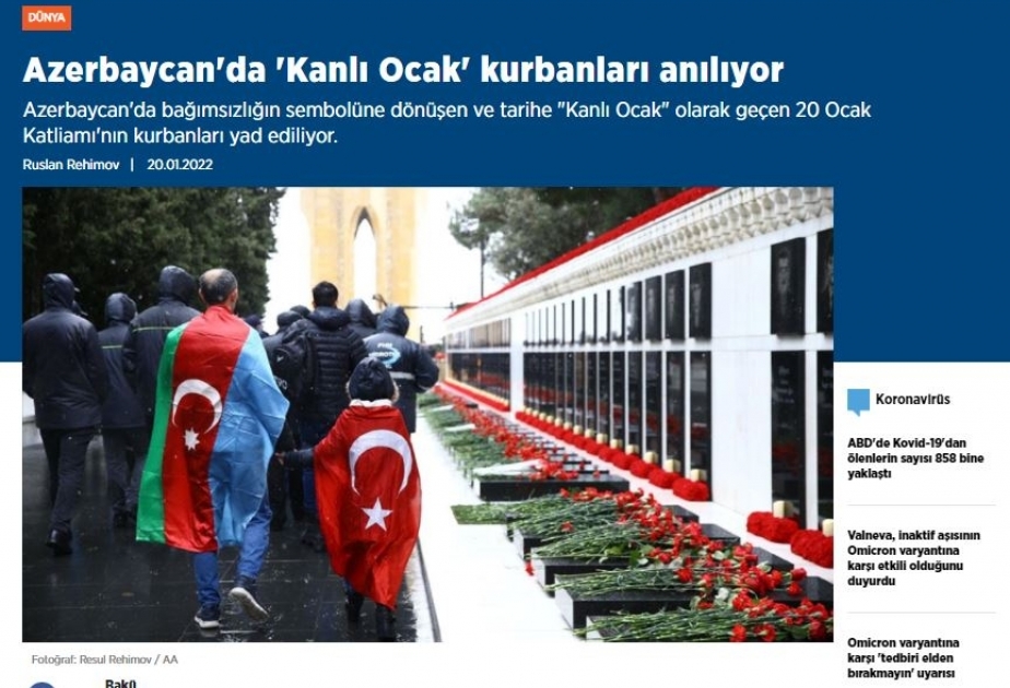 Türkiyə mediası 20 Yanvar faciəsi ilə bağlı geniş məlumatlar yayıb