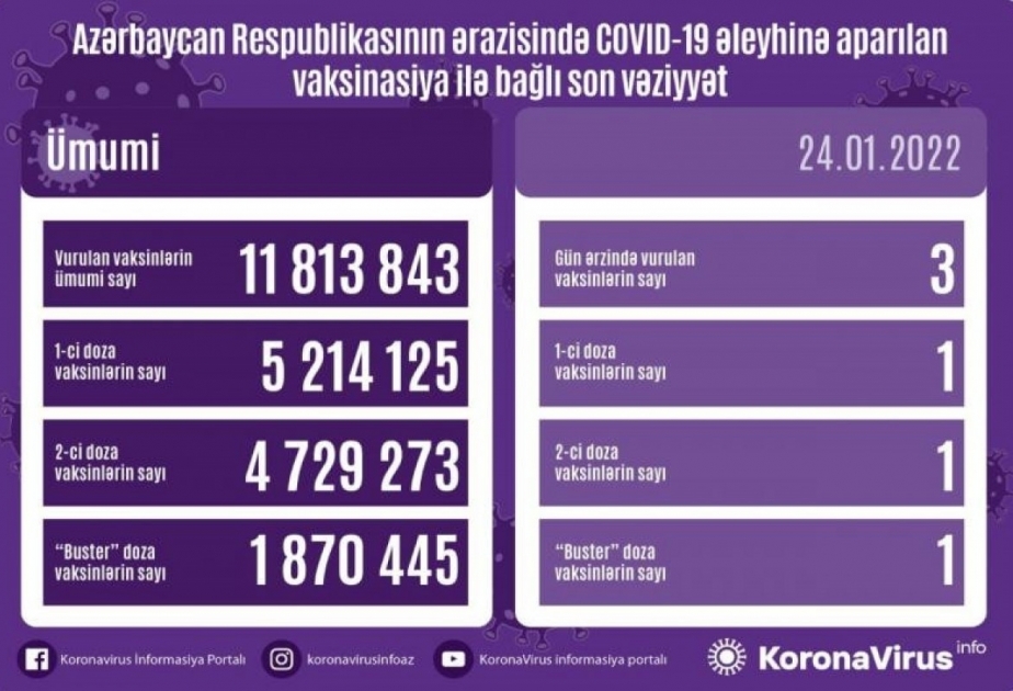 В Азербайджане против коронавируса введены 11 миллионов 813 тысяч 843 вакцины
