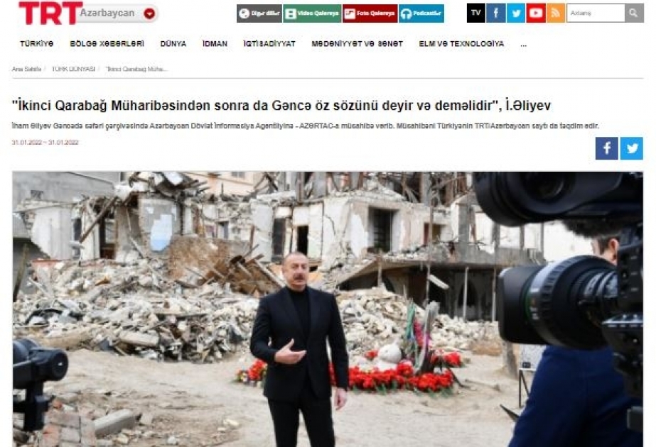 “TRT-Azərbaycan” radiosu Prezident İlham Əliyevin AZƏRTAC-a müsahibəsinin tam mətnini yayıb