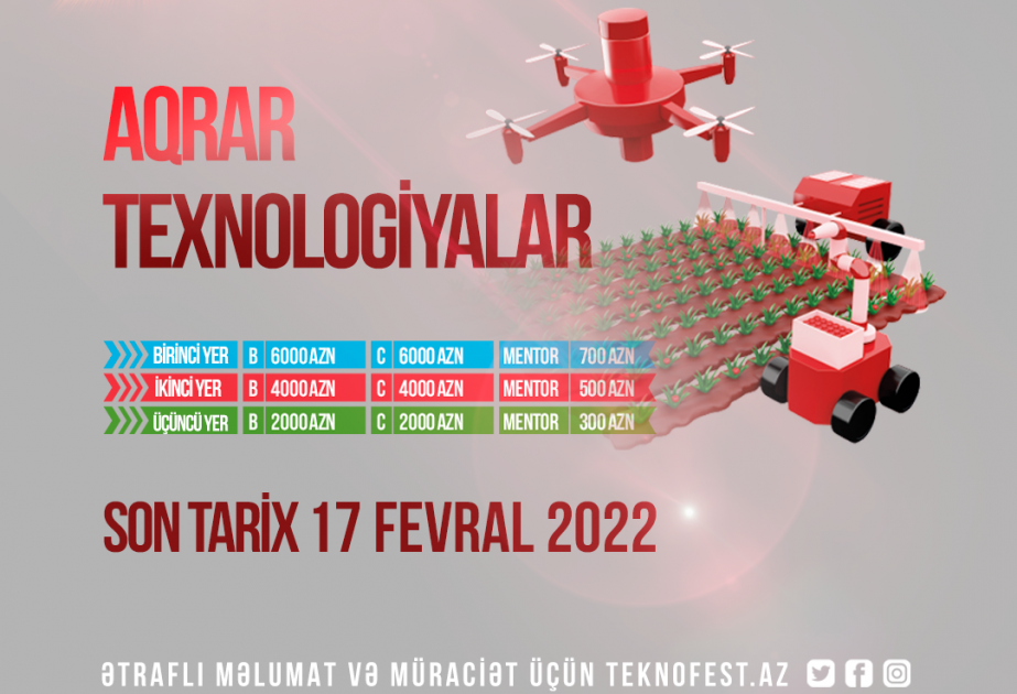 “TEKNOFEST Azərbaycan” çərçivəsində keçiriləcək “Aqrar texnologiyalar” müsabiqəsinə qeydiyyat aparılır