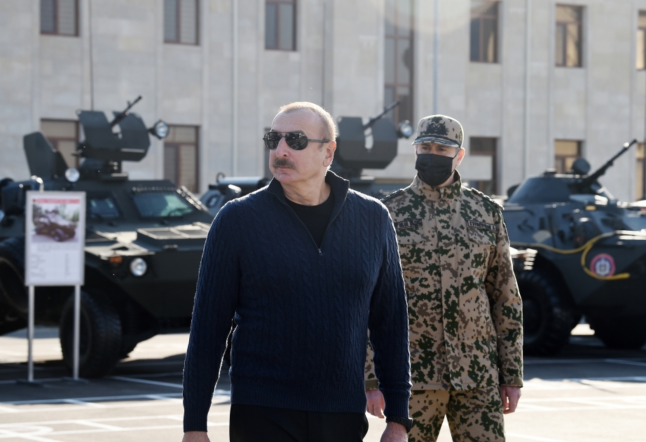 Se inauguró en Aghjabadi el nuevo campus militar de las Tropas Internas del Ministerio del Interior El presidente Ilham Aliyev y la primera dama Mehriban Aliyeva asistieron al evento