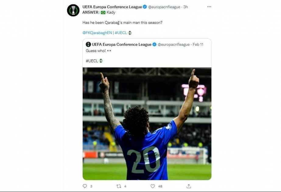 UEFA “Qarabağ”ın futbolçusu Kadi Borgeslə bağlı paylaşım edib