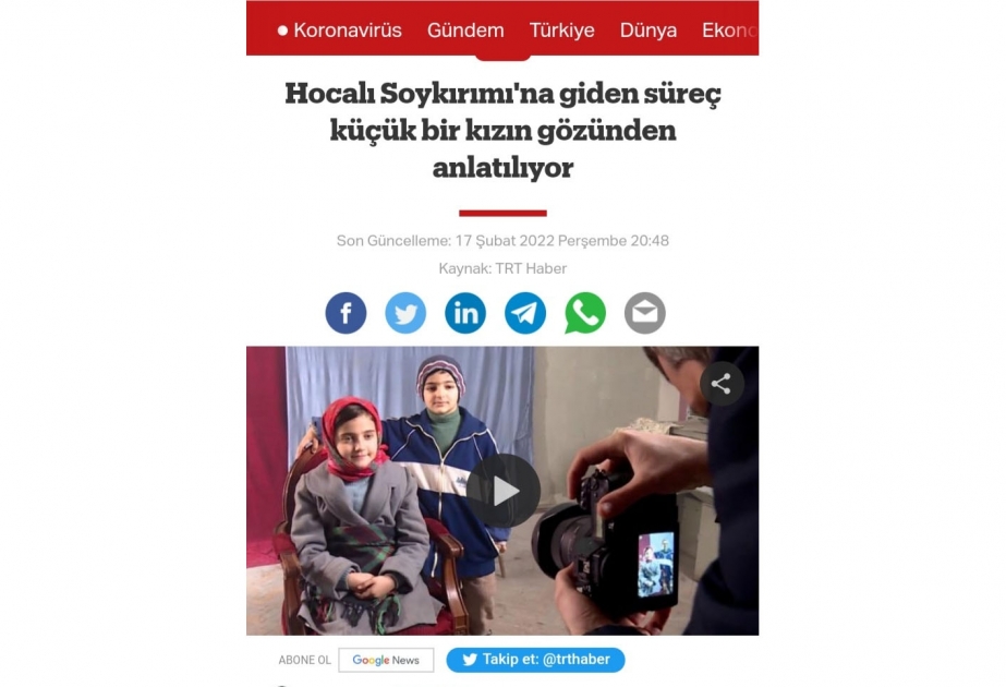“TRT” xəbər Xocalı soyqırımının 30-cu ildönümü ilə əlaqədar xüsusi videomaterial hazırlayıb