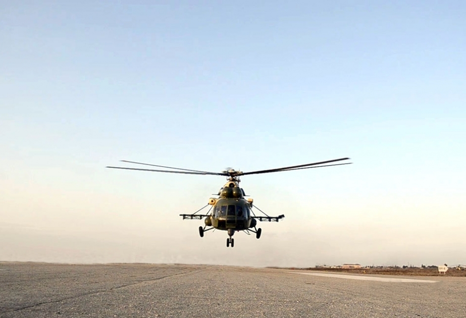 Hərbi Hava Qüvvələrinin helikopter ekipajları ilə uçuş məşqləri keçirilib VİDEO