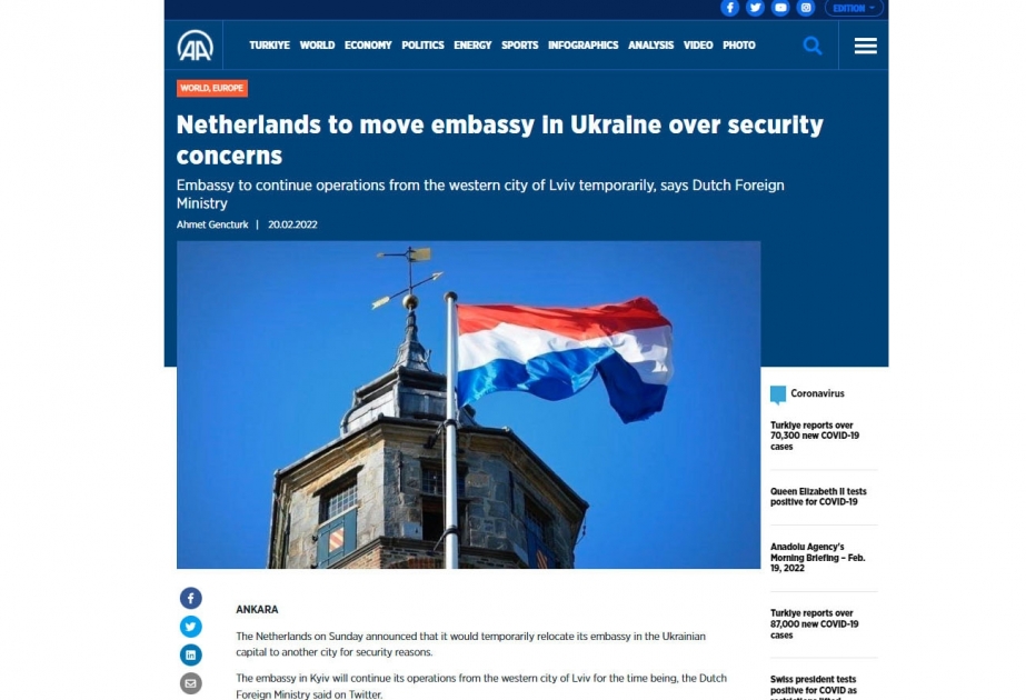 Netherlands to move embassy in Ukraine over security concerns