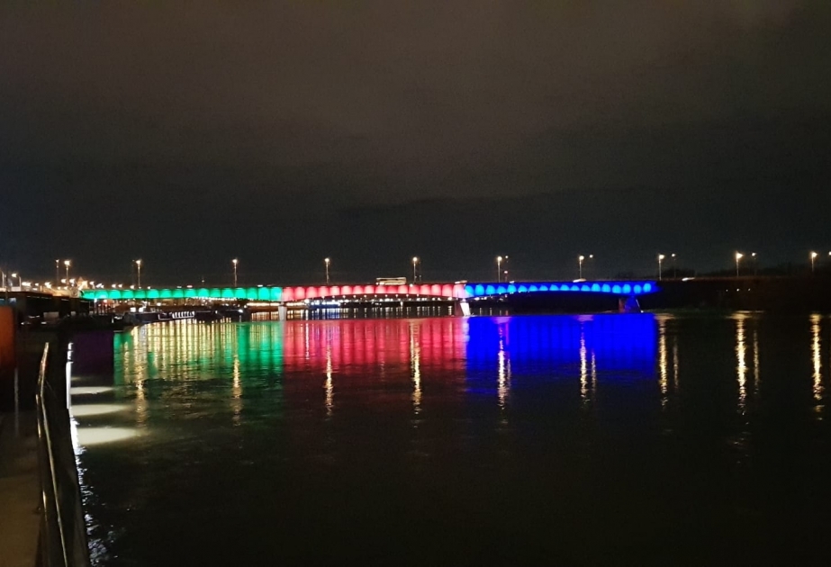 Warsaw’s famous bridge lit up with colors of Azerbaijani flag