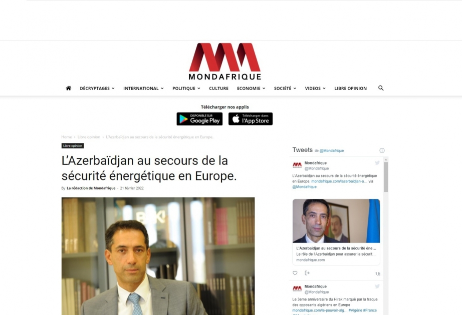 Rahman Mustafayev: L’Azerbaïdjan au secours de la sécurité énergétique en Europe