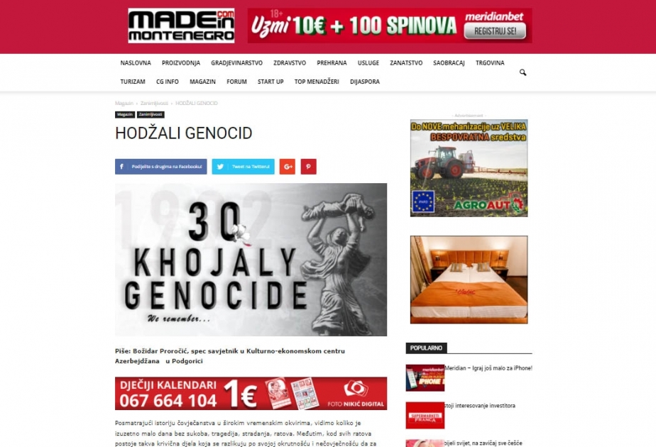 Xocalı soyqırımının 30-cu ildönümü ilə bağlı Monteneqroda məlumatlandırıcı aksiya təşkil olunub