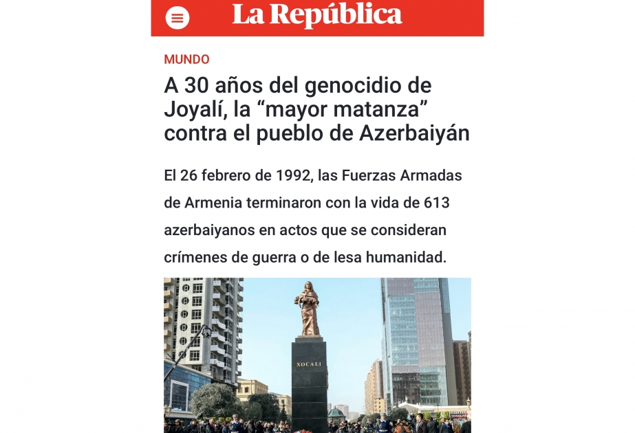 Perunun nüfuzlu qəzeti Xocalı soyqırımının 30-cu ildönümündən yazıb