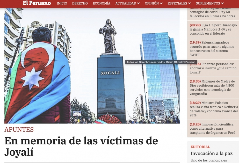 El periódico oficial del Perú emite un artículo tocante al genocidio de Joyalí