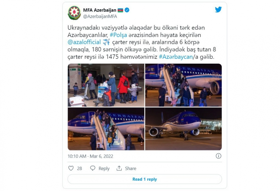 XİN: Ukraynadakı vəziyyətlə əlaqədar bu ölkəni tərk etmiş azərbaycanlılardan daha 180 nəfəri Vətənə gətirilib