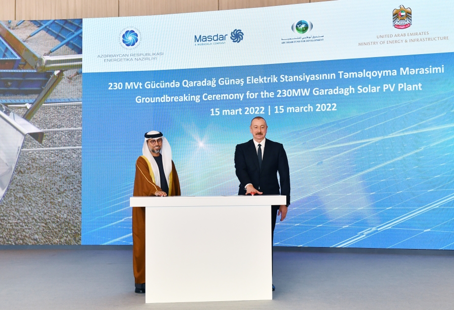 Prezident İlham Əliyev Qaradağ Günəş Elektrik Stansiyasının təməlqoyma mərasimində iştirak edib YENİLƏNİB-2 VİDEO