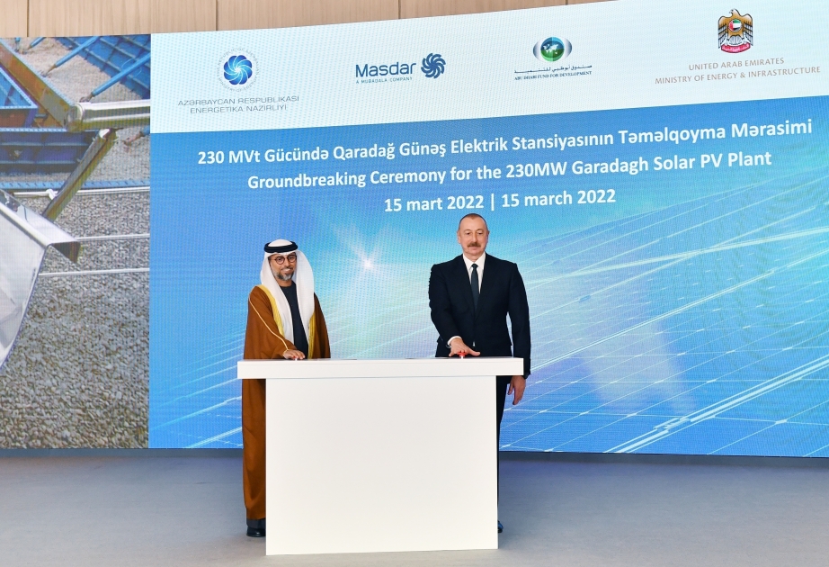 Ilham Aliyev asistió a la ceremonia de colocación de la primera piedra de la planta de energía solar de Garadagh