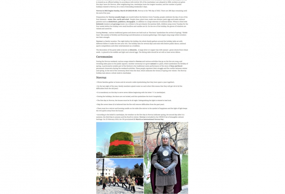 На шведском сайте опубликована статья о традициях празднования Новруза в Азербайджане