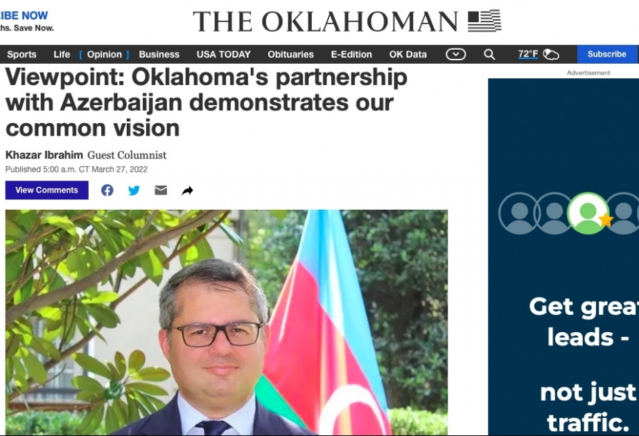 ABŞ portalında “Oklahomanın Azərbaycanla əməkdaşlığı ümumi baxışımızı nümayiş etdirir” sərlövhəli məqalə dərc olunub