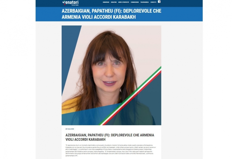 Senadora italiana: “Es muy lamentable que Armenia viole los acuerdos sobre Karabaj a la luz de la dramática situación actual en el mundo”