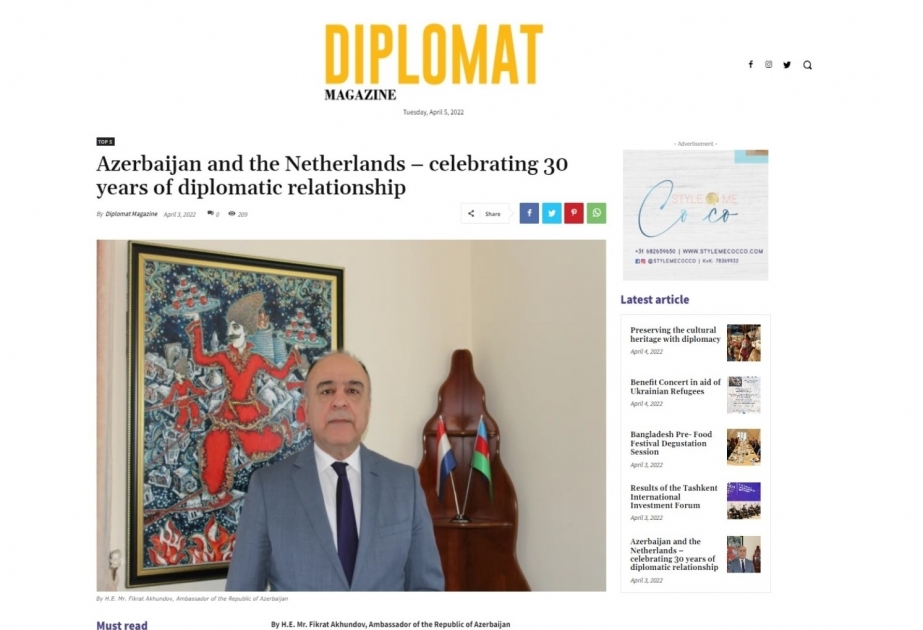 Azerbeidzjan en Nederland – vieren 30 jaar diplomatieke betrekkingen – AZERTAC