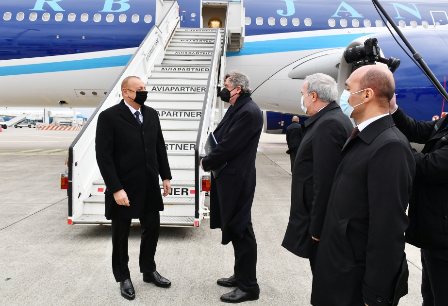 President Ilham Aliyev arrived in Brussels for working visit VIDEO