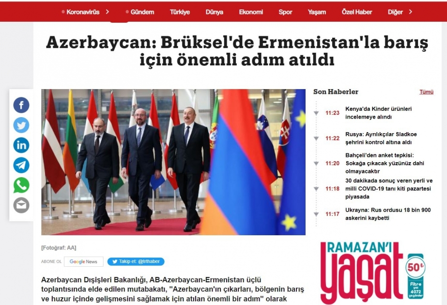 Türkiyə mediası Prezident İlham Əliyevin Brüssel səfərini geniş işıqlandırıb