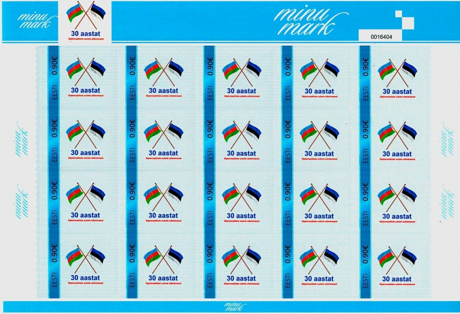 Postage stamp marking 30th anniversary of establishment of diplomatic relations between Azerbaijan and Estonia issued in Tallinn