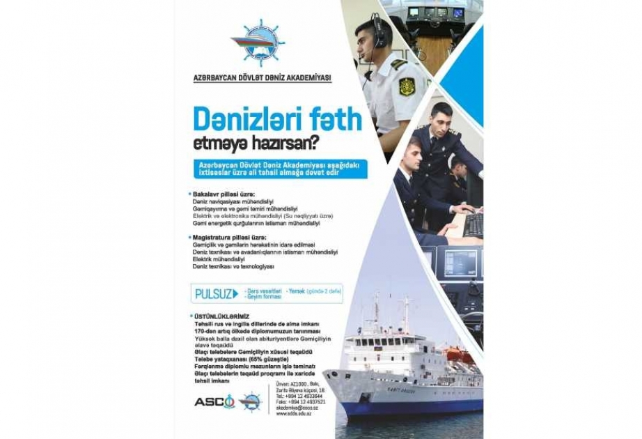 Azərbaycan Dövlət Dəniz Akademiyası tələbə qəbulu üçün plan yerlərini açıqlayıb