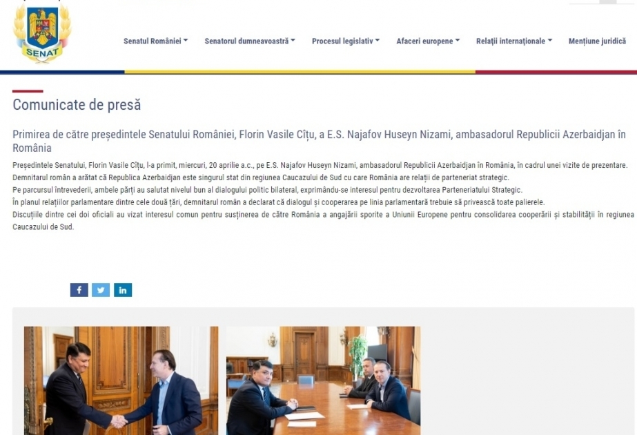 Azerbaidjan, România discută perspective de cooperare – AZERTAC