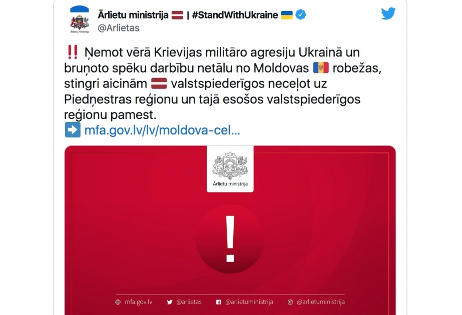 Latvia urged its citizens to leave Pridnestrovie