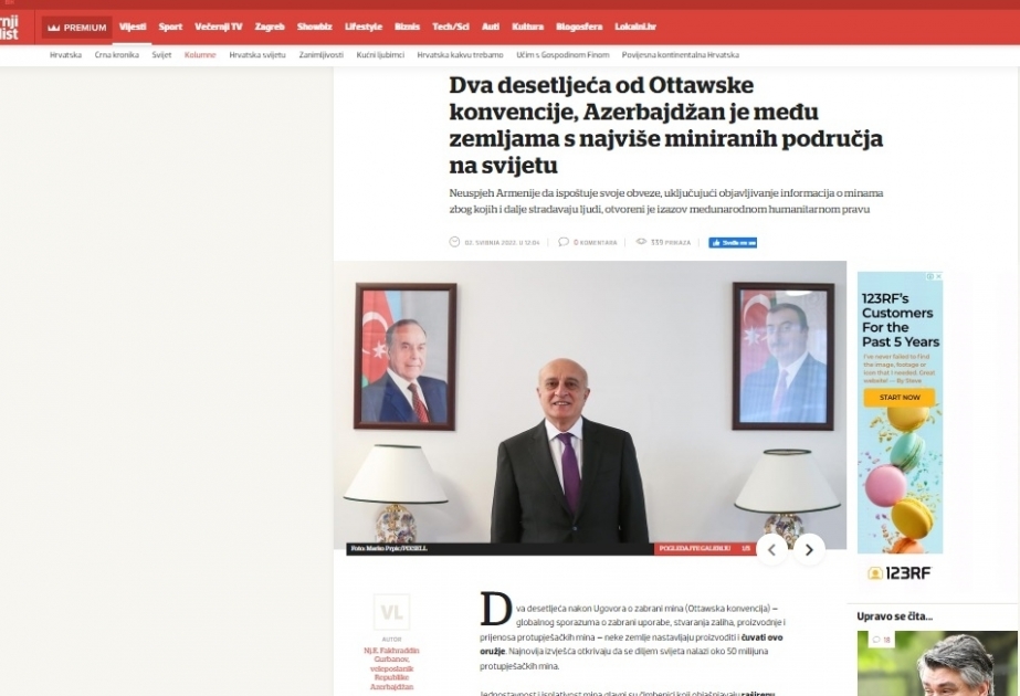 Croatian media posts article highlighting mine problem in Azerbaijan’s liberated territories