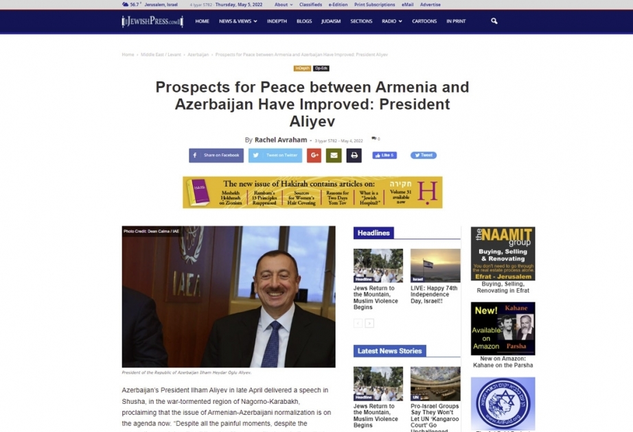 В американской печати говорится о мирных перспективах между Азербайджаном и Арменией