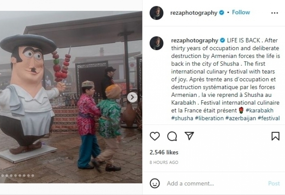 Реза Дегати поделился фотографиями с Международного кулинарного фестиваля в Шуше