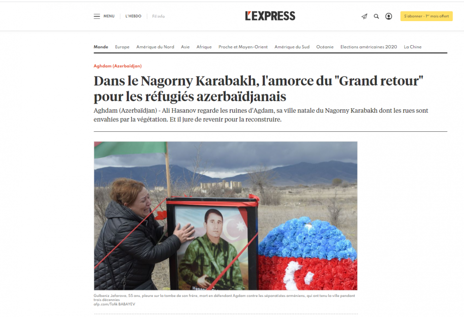 Fransa mediası: Azərbaycanlı məcburi köçkünlərin Qarabağa Böyük Qayıdışı başlayır