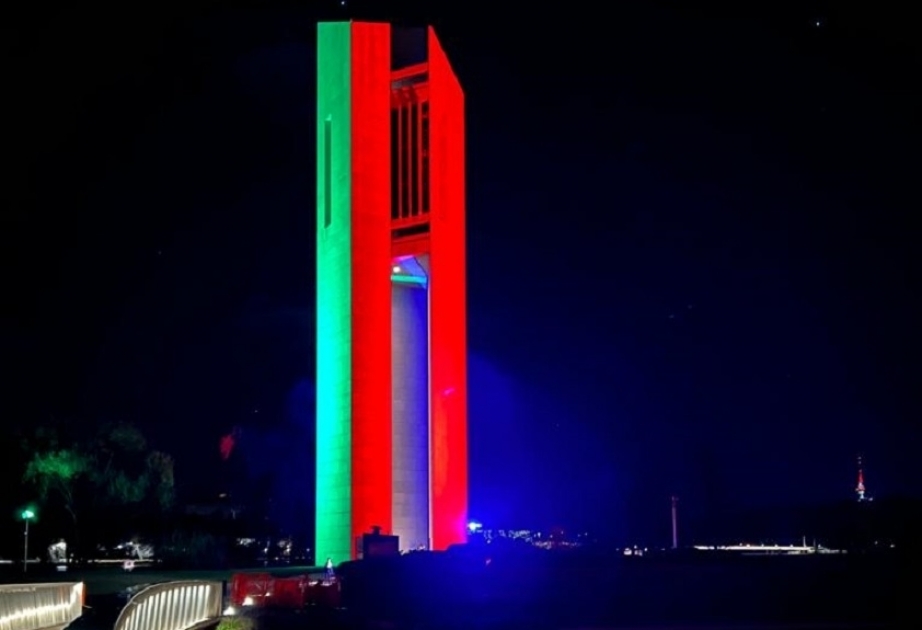 Canberra's iconic National Carillon lit up with colors of Azerbaijani flag