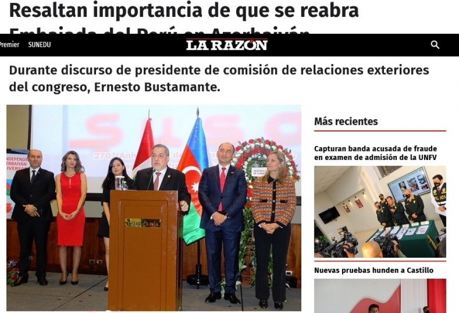 En un conocido periódico peruano se pide al gobierno de ese país que restablezca la Embajada en Azerbaiyán