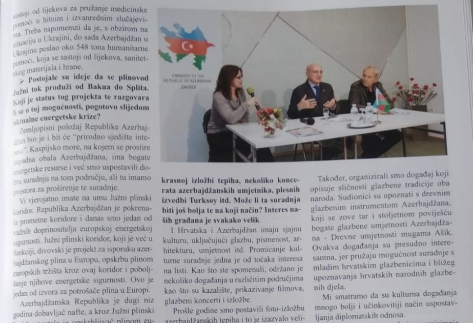 Xorvatiya və Azərbaycan münasibətləri barədə məqalə nəşr edilib
